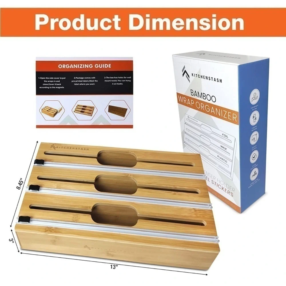 Brand New Bamboo Plastic Wrap Dispenser Cutter, 12